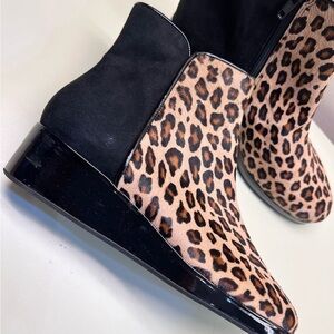 MADE IN ITALY Brown and Black Ankle Booties with Leopard Print